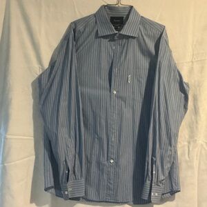 Faconnable Men's Blue Striped Dress Shirt